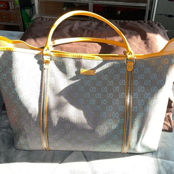 Gucci Handbags - Sold Preloved Gucci tote bag pristine condition gorgeous grey with multi color